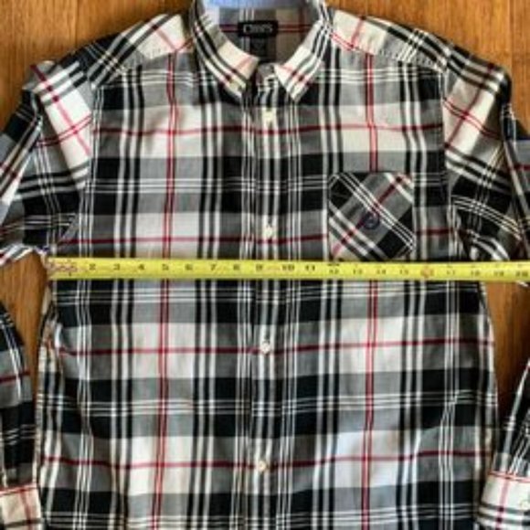 Chaps Boy's XL lightweight plaid flannel white blk red button-down long sleeve - Picture 6 of 6